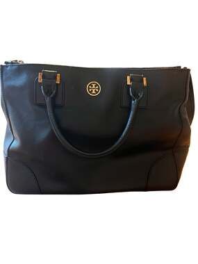 Tory Burch Robinson Large Middy Zip Tote Black Saffiano Leather